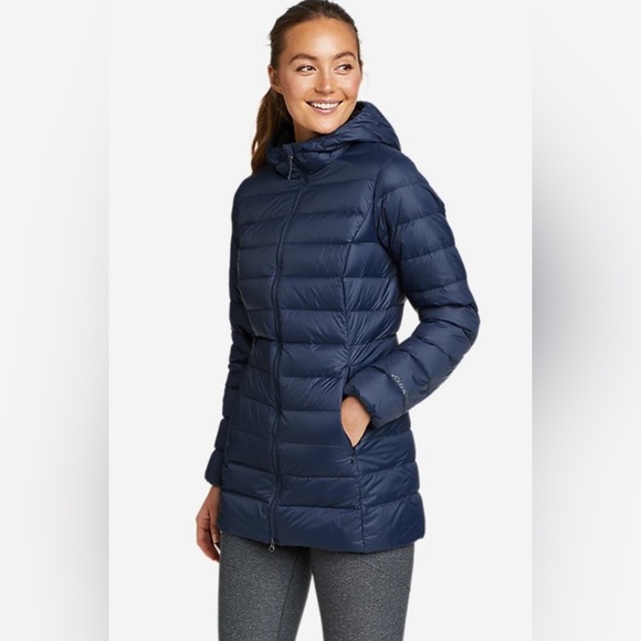 EDDIE BAUER Sz XS CirrusLite Grey Goose Down Slim Puffer Coat Hooded Parka  NEW - Picture 1 of 15